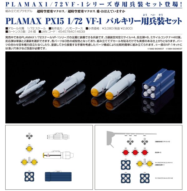 画像1: PLAMAX PX15 1/72 VF-1 バルキリー用兵装セット